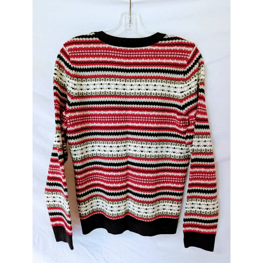 Talbots Fair Isle Lambswool Cardigan Sweater Women's Red Black Nordic Winter M